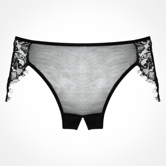 Allure Lingerie Adore Lavish & Lace Crotchless Panty - One Size - Black