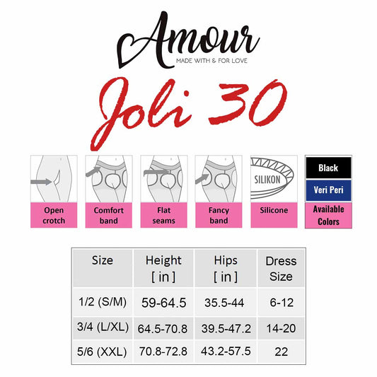 Amour Joli 30D Faux Fishnet Backseam Crotchless Fashion Tights  - Reg & Plus Sizes
