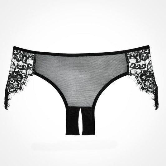 Allure Lingerie Adore Lavish & Lace Crotchless Panty - One Size - Black