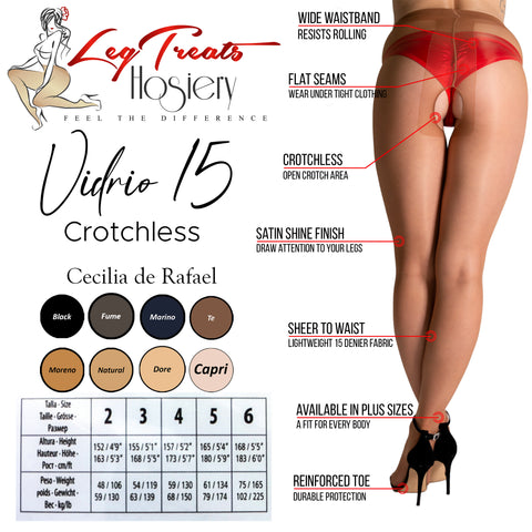 Cecilia de Rafael Vidrio 15D Glossy Sheer Crotchless Pantyhose - Plus Sizes