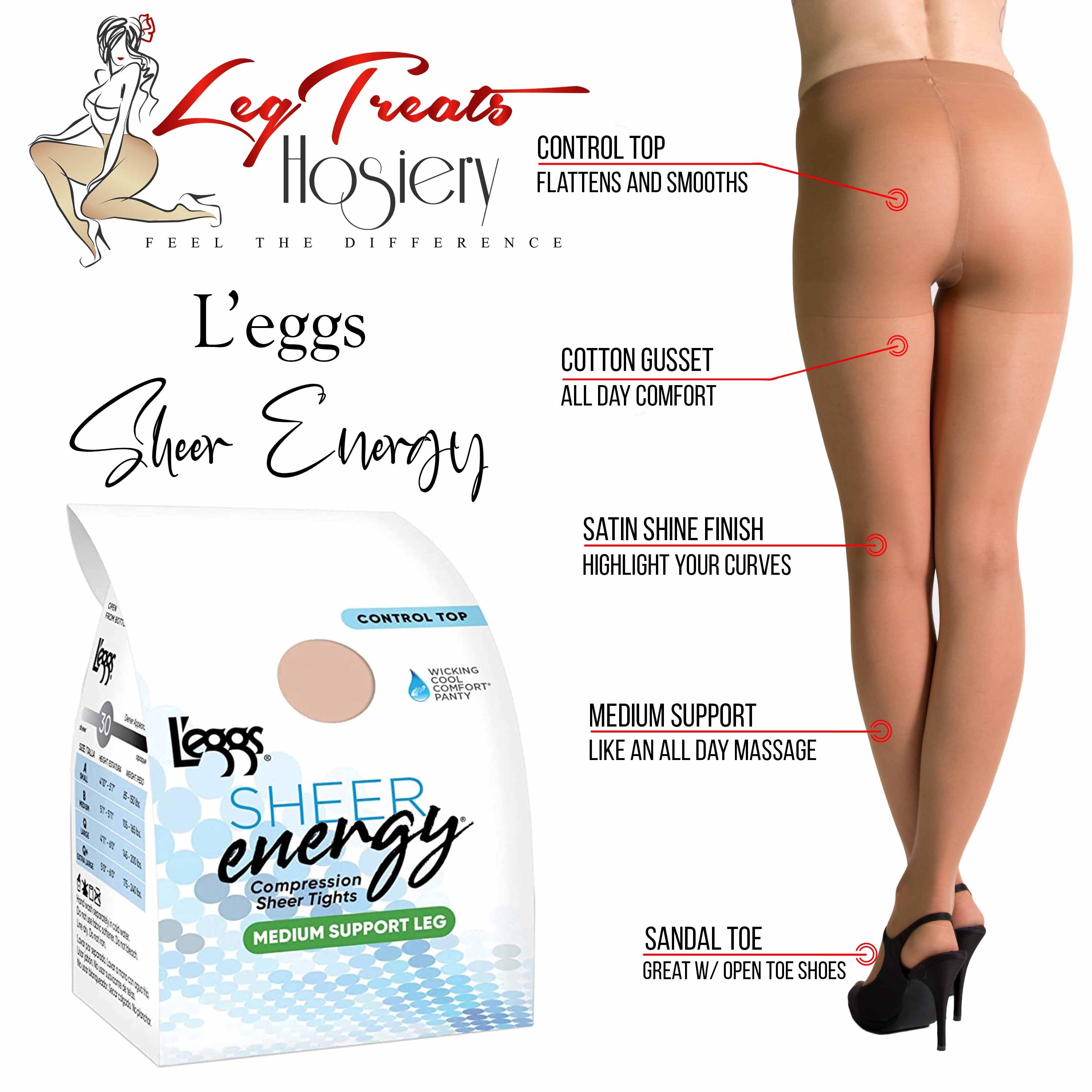 Leggs Sheer Energy Control Top Pantyhose | Satin Gloss Medium Support