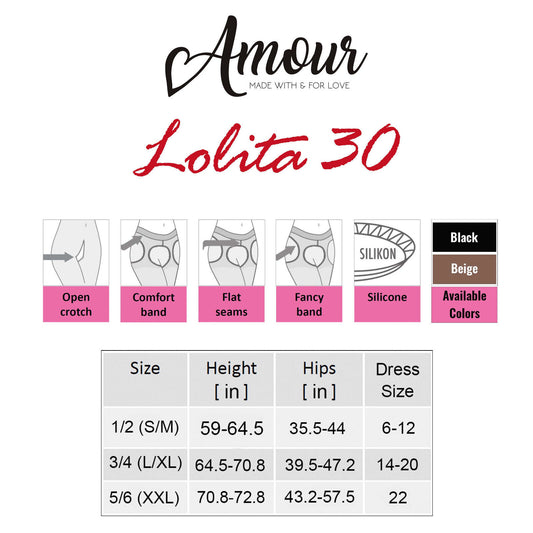 Amour Lolita 30D Polka Dot Crotchless Fashion Tights  | Reg & Plus Sizes