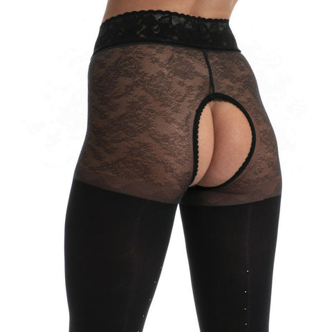Amour Black Diamond 60/30D Jeweled Crotchless Fashion Tights  - Reg & Plus Sizes