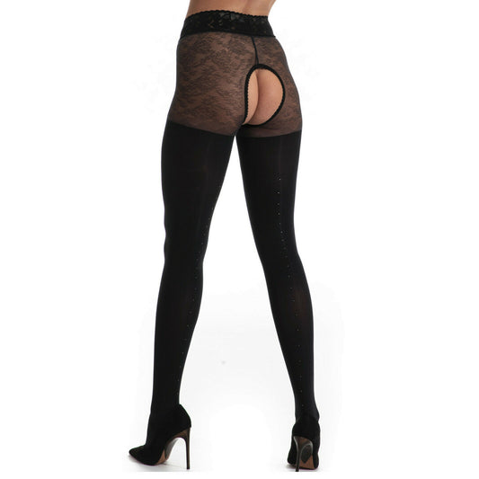 Amour Black Diamond 60/30D Jeweled Crotchless Fashion Tights  - Reg & Plus Sizes