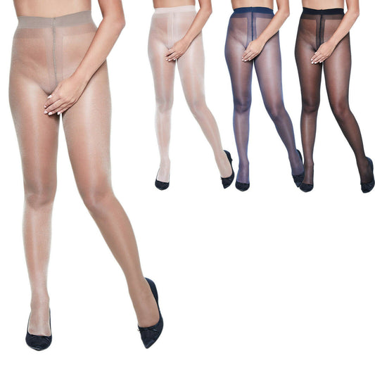 Miss Naughty 15D Shiny Sheer to Waist Crotchless Tights - Soft Glossy Plus Sizes