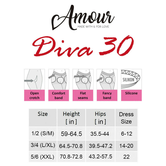 Amour Diva 30D Mock Stocking Crotchless Fashion Tights - Reg & Plus Sizes