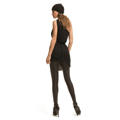Platino Fata Pantyhose Shiny Opaque Back Seam Tights - Black Medium