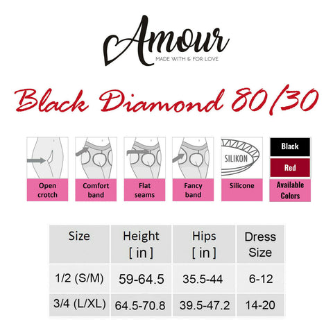Amour Black Diamond 60/30D Jeweled Crotchless Fashion Tights  - Reg & Plus Sizes