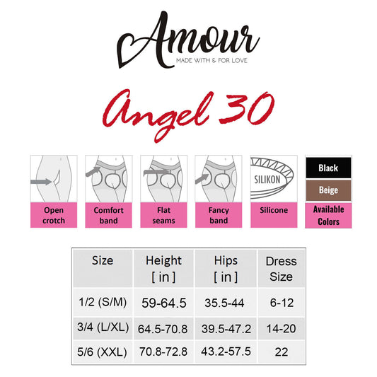 Amour Angel 30D Open Side Crotchless Fashion Tights  | Reg & Plus Sizes