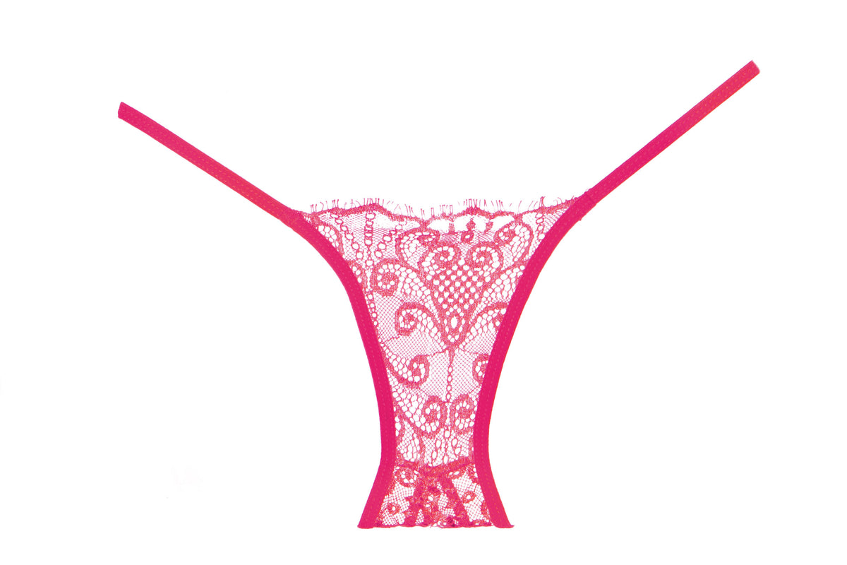 Allure Lingerie Lace Enchanted Belle Crotchless Panty - Hot Pink - OS