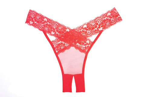 Allure Lingerie Desire Sheer & Lace Crotchless Panty - Red - OS