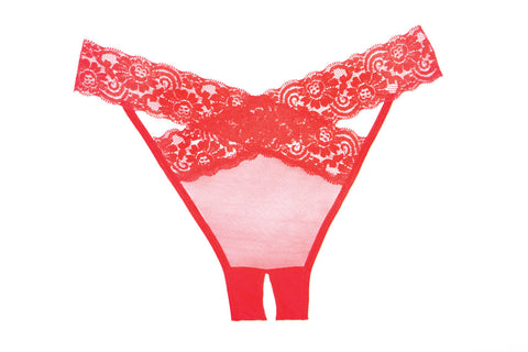 Allure Lingerie Desire Sheer & Lace Crotchless Panty - Red - OS