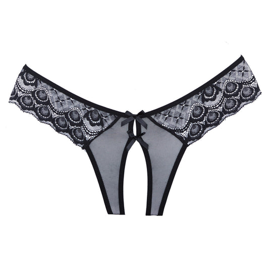 Allure Lingerie Foreplay Lace & Mesh Front Crotchless Panty - Black - OS