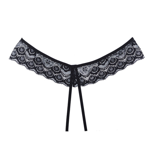 Allure Lingerie Foreplay Lace & Mesh Front Crotchless Panty - Black - OS
