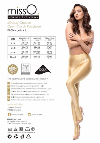 missO Luxury Glossy Opaque Crotchless Tights P800 - Silky Feel Shiny - Plus Sizes